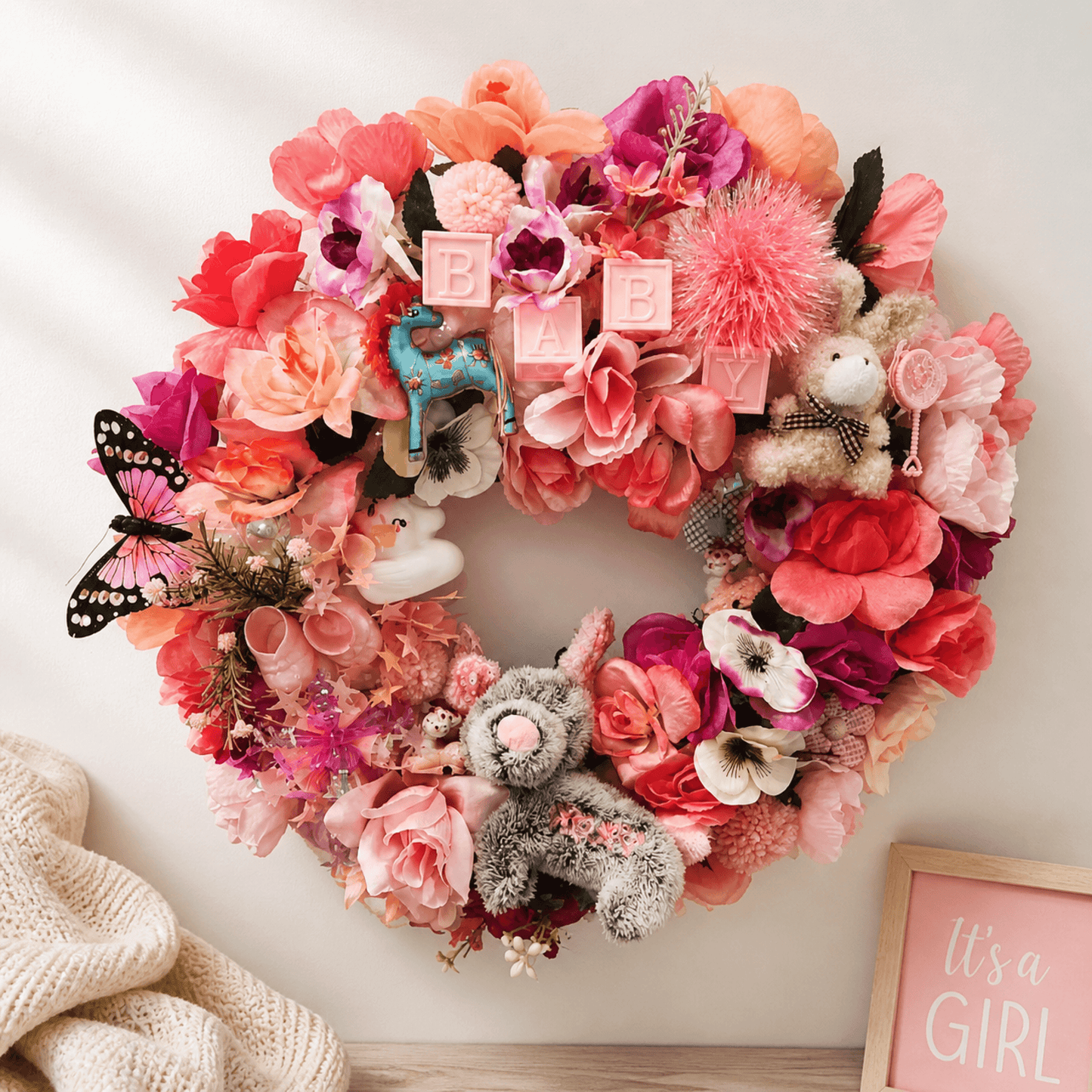 Baby Girl Keepsake Wreath – Handmade Nursery Decor, Baby Shower Gift