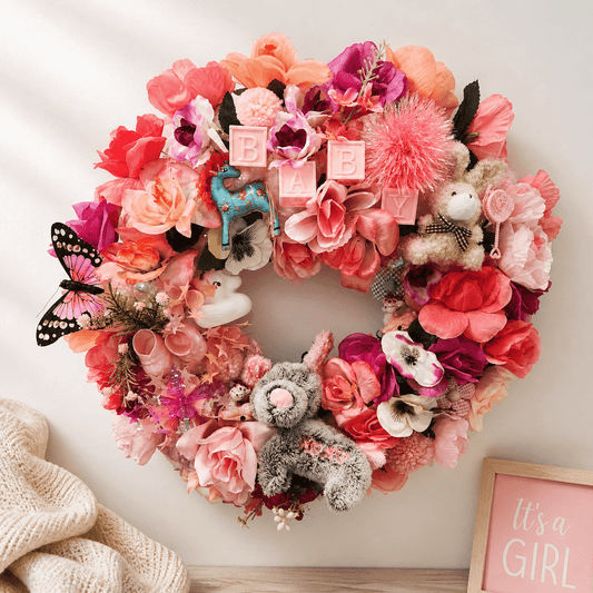 Baby Girl Keepsake Wreath – Handmade Nursery Decor, Baby Shower Gift